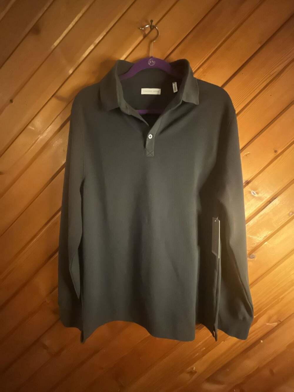 Geoffrey Beene Men's Long Sleeve Waffle Knit Polo Shirt